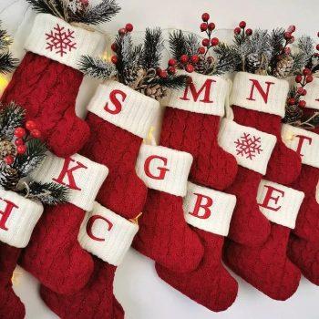 Calcetines Colgantes de Punto con Letras para Arbol de Navidad