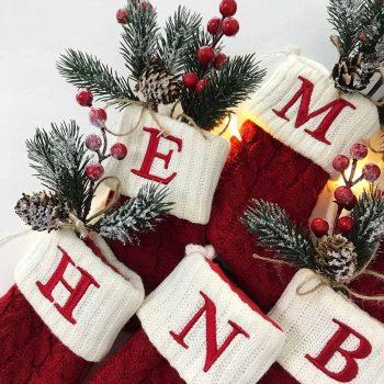 Calcetines Colgantes de Punto con Letras para Arbol de Navidad